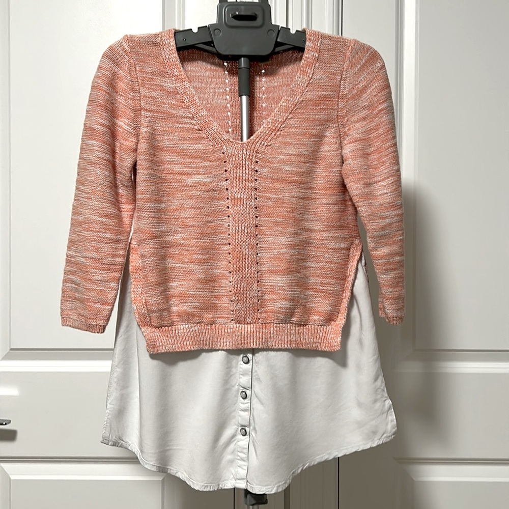 Anthropologie Moth Women's Aselin Layered Orange Knit Pullover Sweater